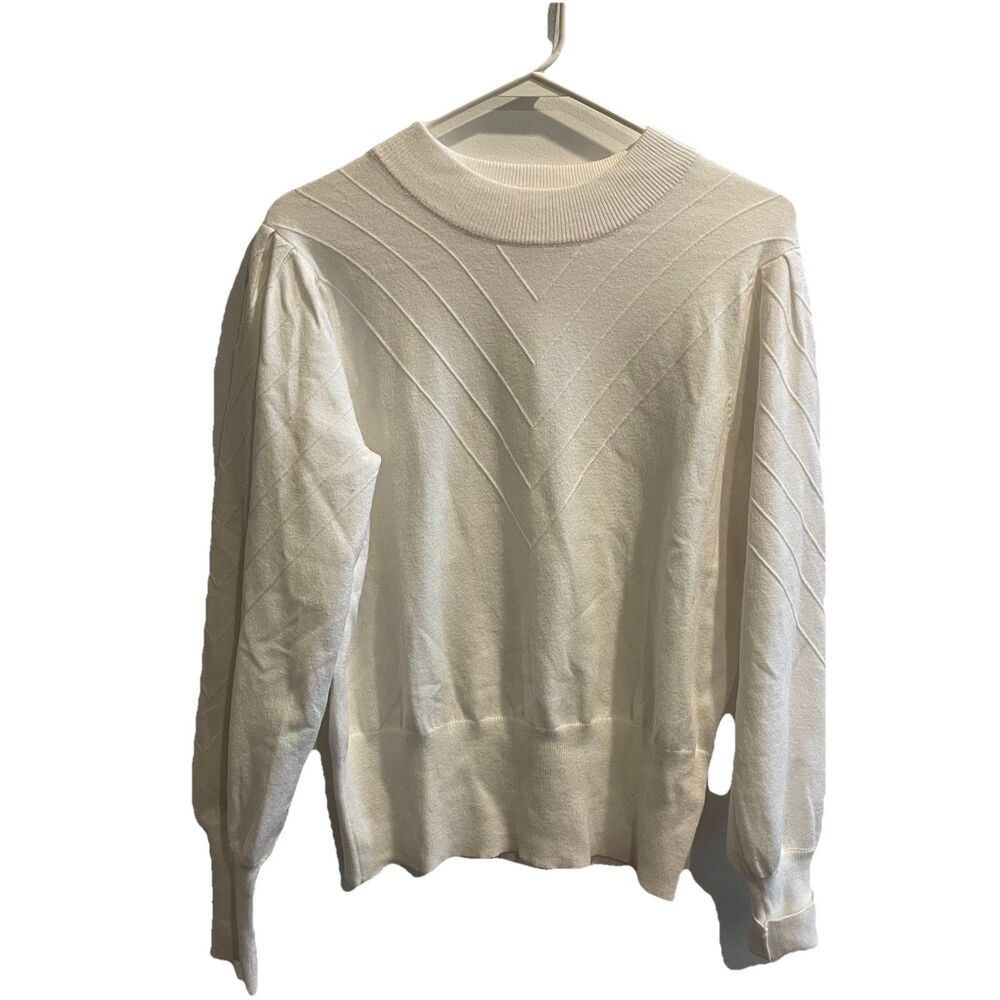 Madison Hudson Women White Textured Front Sweater M Retro Classic Minimal Preppy